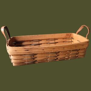 Vintage 1990 Longaberger Bread Basket with Leather Handles